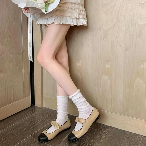 Scarpe Basse Ballerine Mary Jane Vintage da Donna Con Fiocco Punta Tonda Color Block Scarpe Eleganti per Camminare da Donna