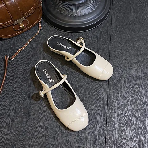 Women's Vintage Mary Jane Mules Square Toe Buckle Strap Microfiber Leather Internal Heightening Low Heel Casual Slip On Shoes