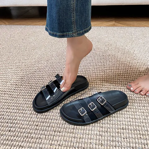 Women Platform Slides Transparent PVC Triple Buckle Summer Casual Outdoor Beach Sandals Thick Sole Height Increasing Fashion
