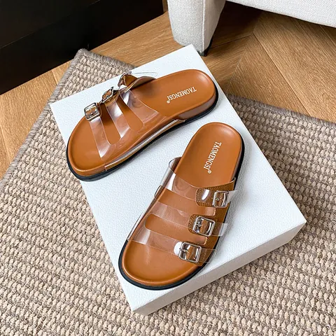 Women Platform Slides Transparent PVC Triple Buckle Summer Casual Outdoor Beach Sandals Thick Sole Height Increasing Fashion