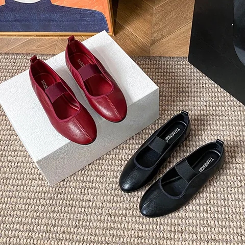 Women's French Vintage Mary Jane Flats Round Toe Elastic Band Microfiber Comfortable Solid Color Walking Daily Shoes