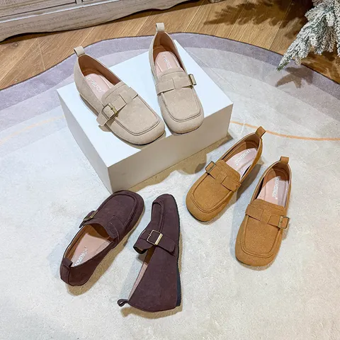 Women Retro Suede Genuine Leather Loafers Round Toe Buckle Strap Inner Height Increasing Platform Flats Casual Slip On Shoes