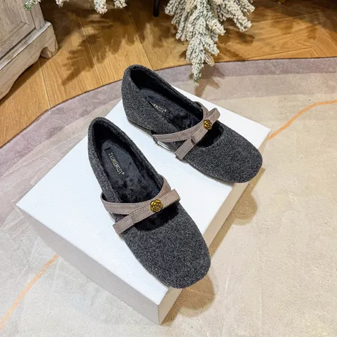 Zapatos Mary Jane Vintage para Mujer de Tela de Lana Con Aumento de Altura Interna Hebilla de Rosa Dorada Zapatos Forrados de Felpa