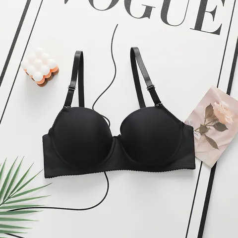 Reggiseno Push-Up Senza Cuciture da Donna Con Ferretto Lingerie in Nylon Elastan Con Spalline Regolabili Staccabili Bordo a Festoni Tinta Unita Intimo Quotidiano
