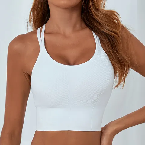 Women Seamless Yoga Sports Bra Criss Cross Backless Padded Fitness Tank Top Solid Color Gym Workout Bra No Underwire