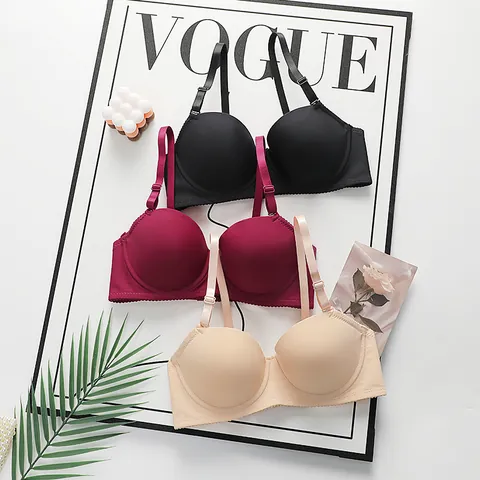 Reggiseno Push-Up Senza Cuciture da Donna Con Ferretto Lingerie in Nylon Elastan Con Spalline Regolabili Staccabili Bordo a Festoni Tinta Unita Intimo Quotidiano