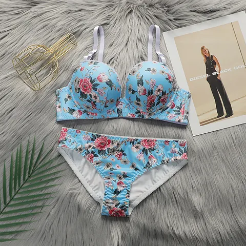 Intimo Donna Sexy Reggiseno E Slip Con Stampa Floreale Con Ferretto Coppa 3/4 Bordo In Pizzo Poliestere Elastan Traspirante Supporto Intimates