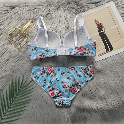 Intimo Donna Sexy Reggiseno E Slip Con Stampa Floreale Con Ferretto Coppa 3/4 Bordo In Pizzo Poliestere Elastan Traspirante Supporto Intimates