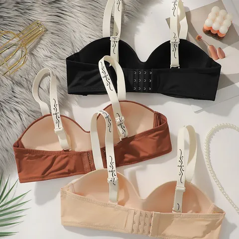 Reggiseno Senza Cuciture da Donna in Nylon Spandex Push Up Supporto Laterale Con Spalline Stampate Nero Caffè Beige