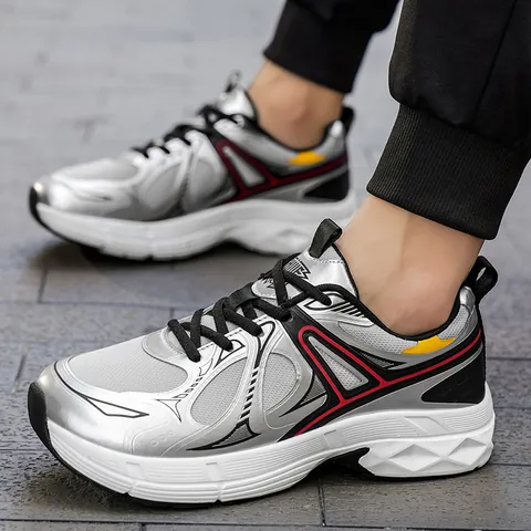 Fashion Mens Sneakers Breathable Mesh Synthetic Leather Patchwork Running Shoes Thick Sole Casual Retro Dad Shoes For Men