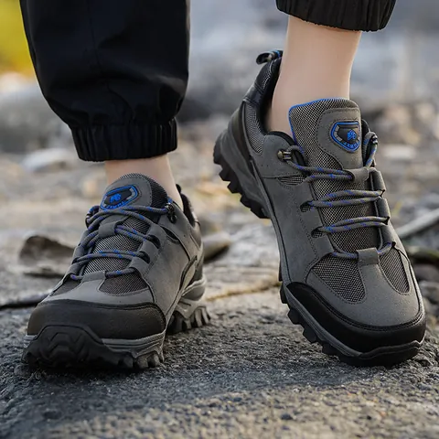 Zapatos de Senderismo para Hombre Antideslizantes Resistentes al Desgaste Gamuza Malla Caña Baja Zapatillas de Trekking Transpirables para Escalar Montañas