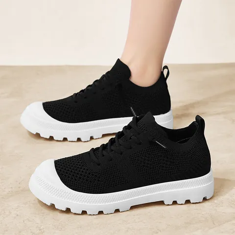 Summer Breathable Mesh Flyknit Sneakers For Men Women Lightweight Non Slip Hiking Shoes Thick Sole Outdoor Casual Athletic Footwear