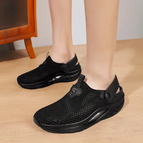Women's Breathable Mesh Slip-On Sandals Casual Thick Sole Air Cushion Two-Way Wear Outdoor Sporty Lazy Summer Shoes