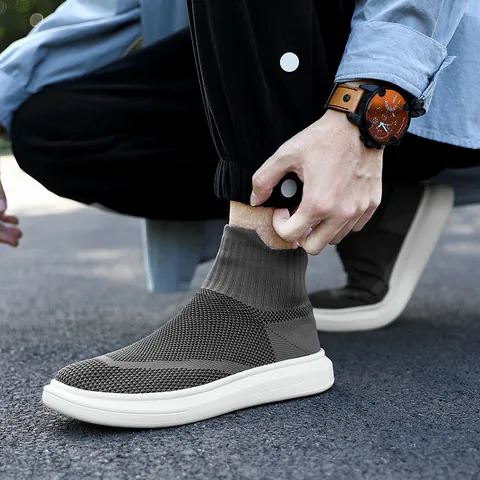 Men Women Flyknit Sock Sneakers High Top Warm Fleece Lined Thick Sole Casual Sports Shoes Winter Outdoor Walking Shoes