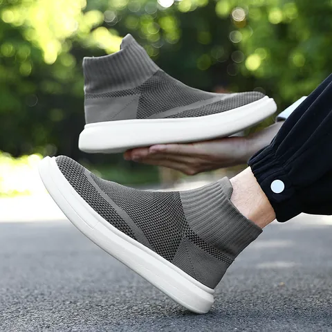 Men Women Flyknit Sock Sneakers High Top Warm Fleece Lined Thick Sole Casual Sports Shoes Winter Outdoor Walking Shoes