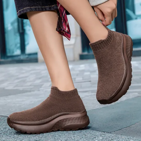 Unisex Strick Socken Sneaker Atmungsaktiv Dicke Sohle Breite Zehe Slipper Lässig Sportlich Schuhe Vliesfutter Warm Gehen