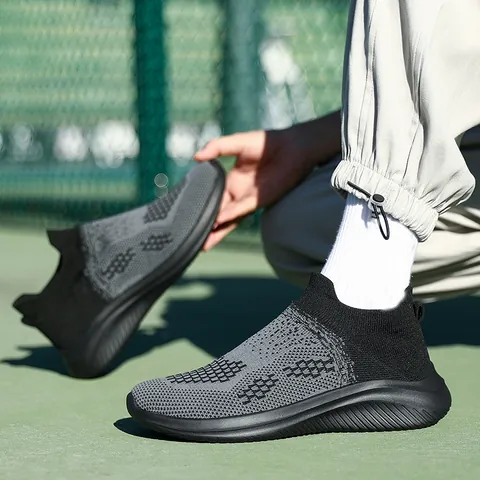 Unisex Breathable Flyknit Sock Sneakers Slip On Lightweight Walking Sneakers Thick Sole Outdoor Athletic Running Casual Footwear