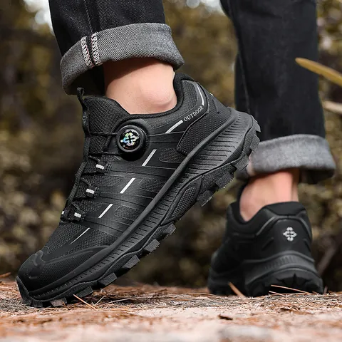 Men Outdoor Hiking Shoes With Rotating Buckle Breathable Trail Running Sneakers Shock Absorbing Anti-slip Climbing Shoes