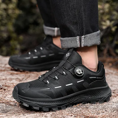 Men Outdoor Hiking Shoes With Rotating Buckle Breathable Trail Running Sneakers Shock Absorbing Anti-slip Climbing Shoes