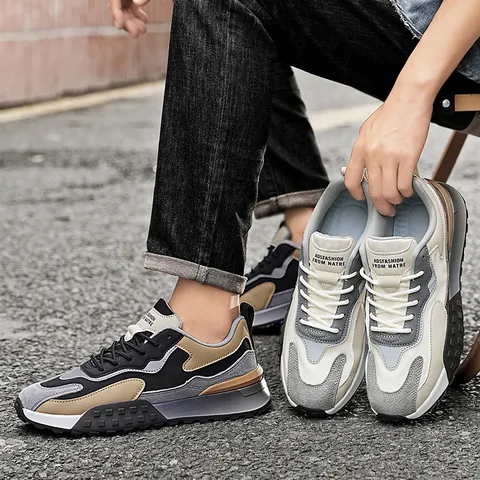 Men's Casual Patchwork Sneakers Breathable Lightweight Running Walking Shoes Outdoor Hiking Chunky Sole Fashion Footwear