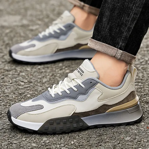 Men's Casual Patchwork Sneakers Breathable Lightweight Running Walking Shoes Outdoor Hiking Chunky Sole Fashion Footwear