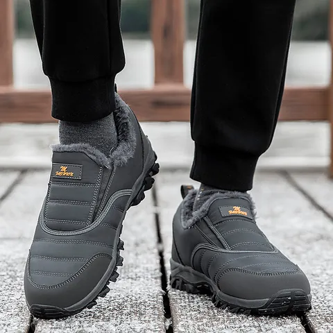 Women Men Winter Snow Boots Fleece Lined Warm Slip On Walking Shoes Waterproof Anti Slip Outdoor Cotton Shoes Seniors Footwear