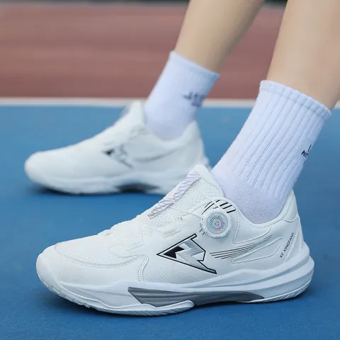 Lightweight Professional Tennis Shoes Breathable Mesh Badminton Shoes With Rotary Buckle Non Slip Sports Training Sneakers For Men Women