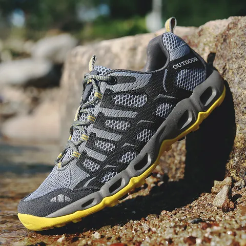 Ademende Mesh Leer Waterschoenen Voor Dames Heren Antislip Lichtgewicht Outdoor Wandelschoenen Trekking Sneakers Rivier Waden