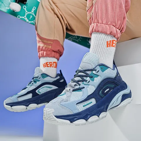 Men's Retro Chunky Sneakers Breathable Mesh Suede Thick Sole Height Increasing Lightweight EVA Fashion Sporty Dad Shoes