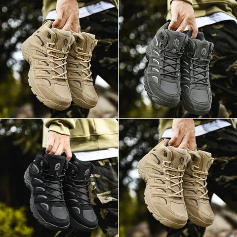 Men Lightweight Tactical Combat Boots Waterproof Suede Mesh Outdoor Hiking Shoes Non-slip Military Training Trekking Boots
