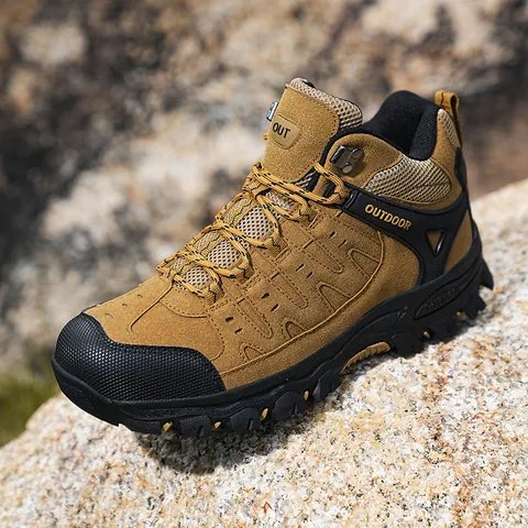 Men's Outdoor Hiking Shoes Non-Slip Wear-Resistant Trekking Boots Suede Mesh Breathable High-Top Mountaineering Shoes Off-Road Sneakers