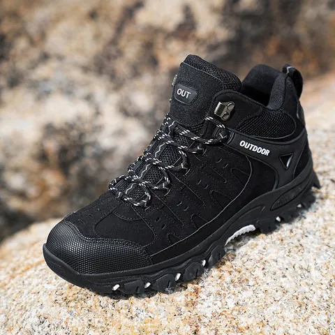 Men's Outdoor Hiking Shoes Non-Slip Wear-Resistant Trekking Boots Suede Mesh Breathable High-Top Mountaineering Shoes Off-Road Sneakers