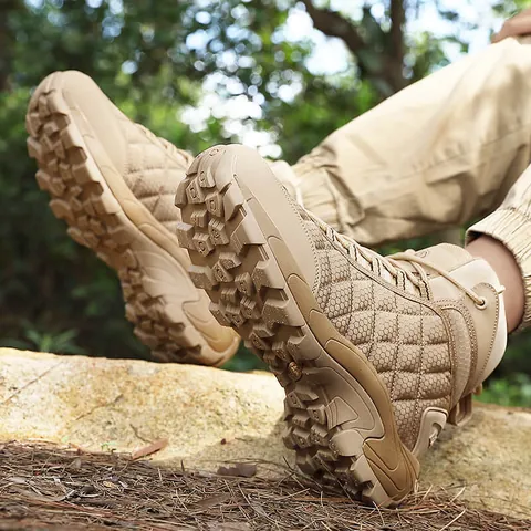 Men's Outdoor Tactical Boots Waterproof Oxford Cloth High Top Hiking Shoes Non Slip Wear Resistant Combat Trekking Desert Boots For Men