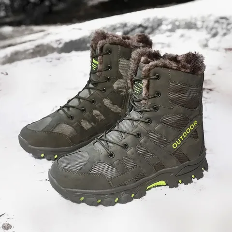 Men's Outdoor Tactical Combat Boots High Top Winter Snow Boots Fleece Lined Warm Anti-Slip Desert Boots For Hiking Climbing Trekking