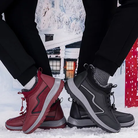 Winter Warm Snow Boots For Men Women Outdoor Waterproof Non-Slip Hiking Shoes Fur Lining Jujube Red Black Grey Cotton Shoes