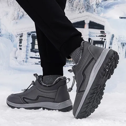 Winter Warm Snow Boots For Men Women Outdoor Waterproof Non-Slip Hiking Shoes Fur Lining Jujube Red Black Grey Cotton Shoes