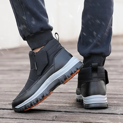 Waterproof Outdoor Snow Boots For Men Women Warm Fleece Lined Winter Walking Shoes Non-Slip Hook And Loop Casual Boots
