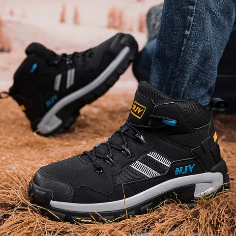 Men Outdoor Tactical Hiking Boots Mid-cut Breathable Mesh Synthetic Leather Desert Trekking Shoes Nonslip Camping Work Boots