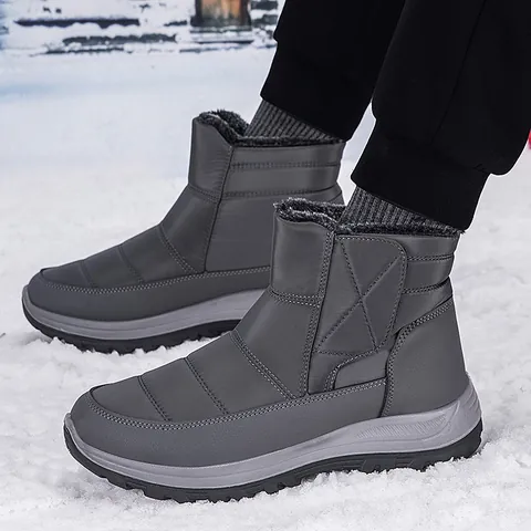 Women Men Winter Snow Boots Waterproof Quilted Upper Thick Fleece Lined Warm Anti-Slip Rubber Sole Velcro Outdoor Boots
