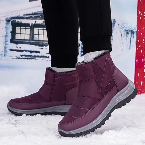 Women Men Winter Snow Boots Waterproof Quilted Upper Thick Fleece Lined Warm Anti-Slip Rubber Sole Velcro Outdoor Boots