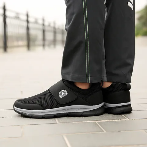 Men's Breathable Mesh Walking Shoes With Hook And Loop Closure Non Slip Soft Sole Comfortable Lightweight Casual Sneakers For Elderly Seniors