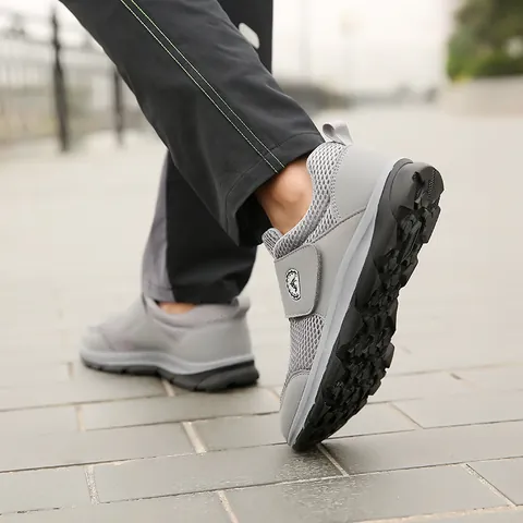 Men's Breathable Mesh Walking Shoes With Hook And Loop Closure Non Slip Soft Sole Comfortable Lightweight Casual Sneakers For Elderly Seniors