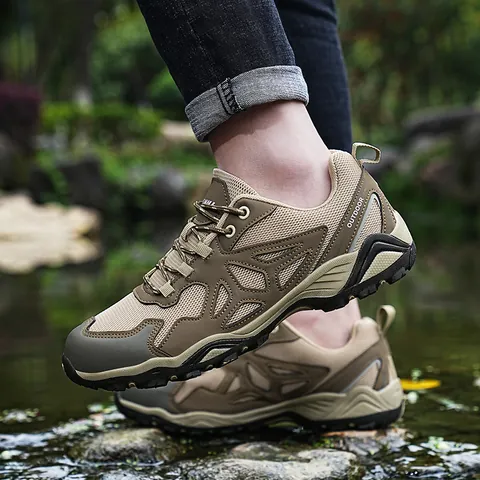 Unisex Outdoor Hiking Shoes Breathable Mesh Synthetic Leather Non-Slip Wear-Resistant Trekking Sneakers Climbing Walking Sport Shoes