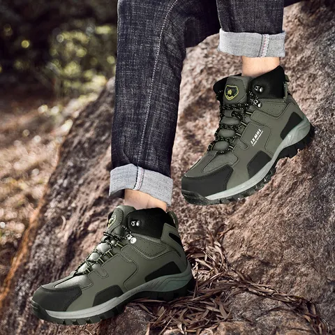 JXMHL Men's Outdoor Hiking Shoes Breathable Synthetic Leather Mesh Trekking Boots Anti-Slip Rubber Sole Athletic Footwear