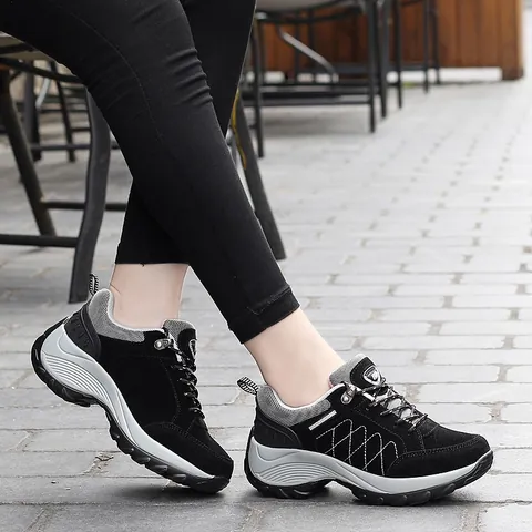 Damen Outdoor Rutschfeste Wanderschuhe Mode Atmungsaktiv Verschleißfest Dicke Sohle Freizeit Sneakers Runde Zehe Schnürschuhe