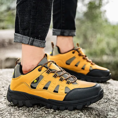 Chaussures de Randonnée de Plein Air Unisexes Respirantes Antidérapantes en Cuir Synthétique et Maille Basses Baskets de Marche