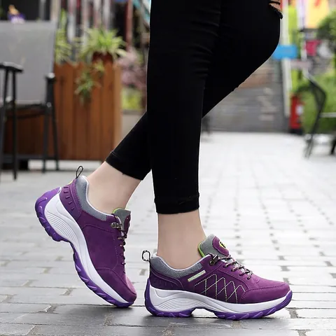 Damen Outdoor Rutschfeste Wanderschuhe Mode Atmungsaktiv Verschleißfest Dicke Sohle Freizeit Sneakers Runde Zehe Schnürschuhe