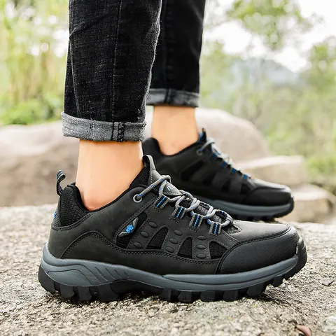 Chaussures de Randonnée de Plein Air Unisexes Respirantes Antidérapantes en Cuir Synthétique et Maille Basses Baskets de Marche