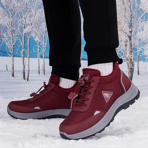 Women Men Winter Warm Snow Boots Fleece Lined Non-slip Outdoor Walking Shoes Elderly Drawstring Toggle Sport Sneakers