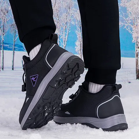 Women Men Winter Warm Snow Boots Fleece Lined Non-slip Outdoor Walking Shoes Elderly Drawstring Toggle Sport Sneakers